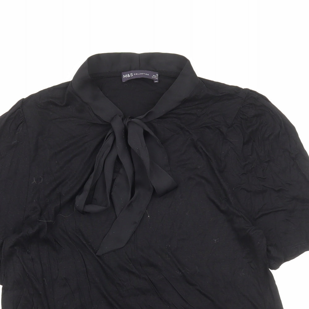 Marks and Spencer Womens Black Viscose Basic T-Shirt Size 14 Round Neck