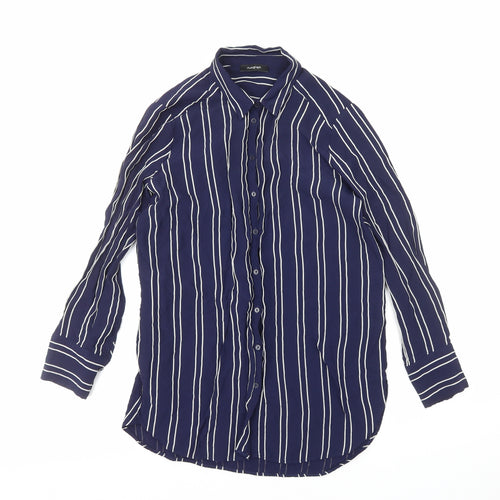 Marks and Spencer Womens Blue Striped Viscose Basic Button-Up Size 12 V-Neck