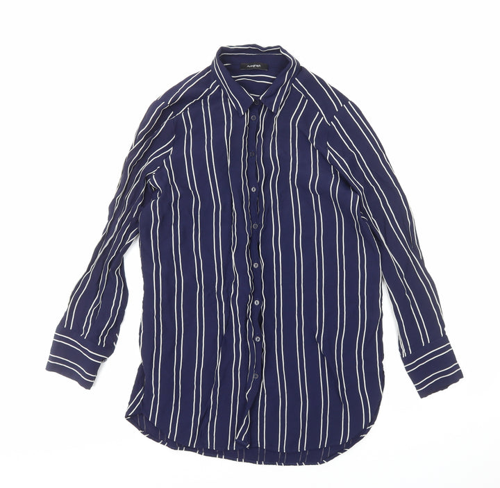 Marks and Spencer Womens Blue Striped Viscose Basic Button-Up Size 12 V-Neck