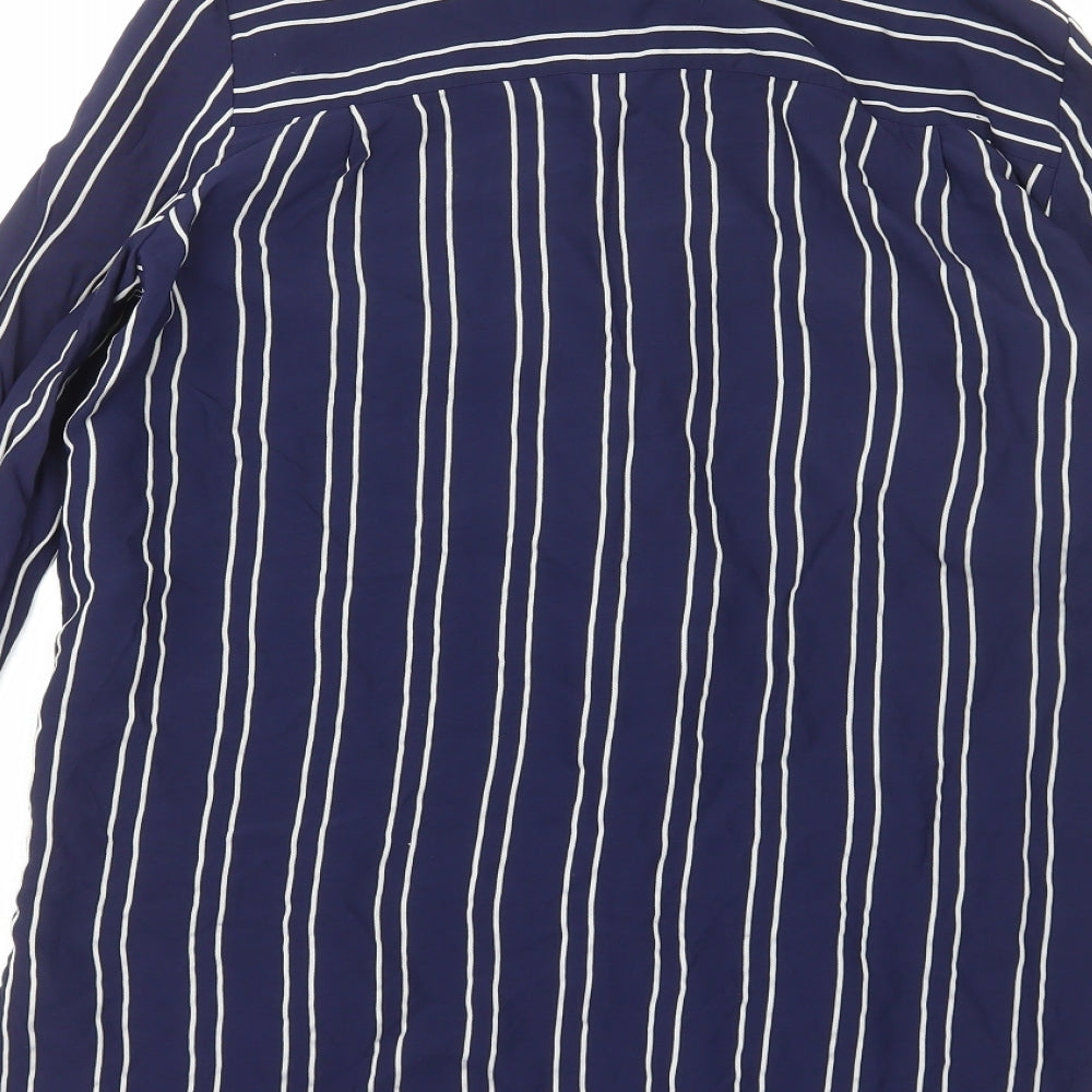 Marks and Spencer Womens Blue Striped Viscose Basic Button-Up Size 12 V-Neck