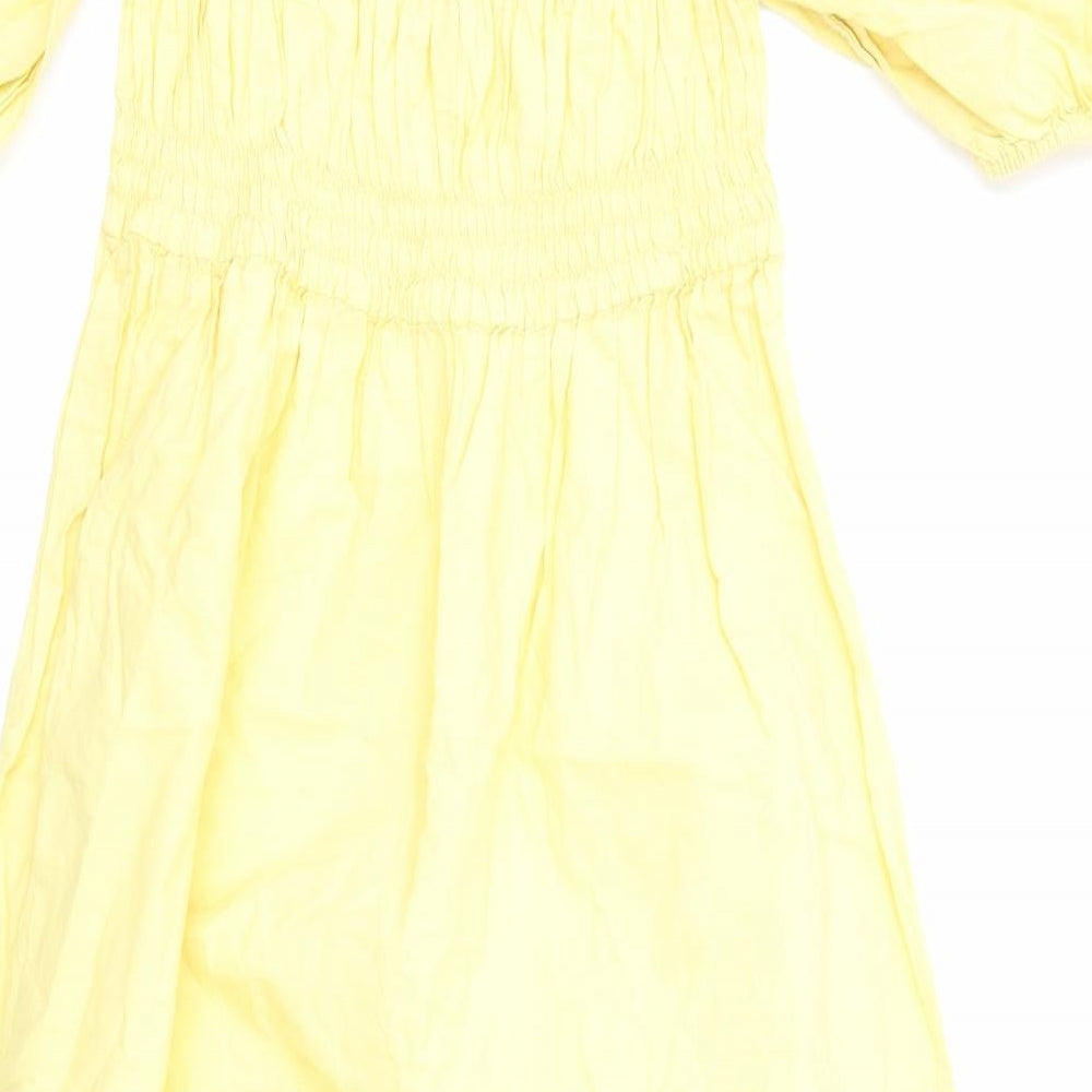 George Womens Yellow Cotton A-Line Size 12 Square Neck Pullover - Shirred Bust Broderie Anglaise