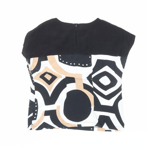 TU Womens Black Geometric Viscose Basic T-Shirt Size 8 Round Neck