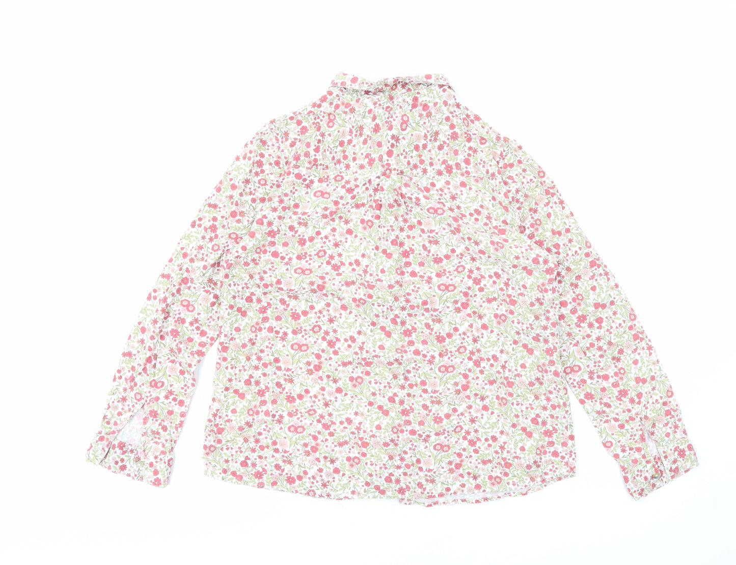 Isle Essentials Womens Pink Floral Viscose Basic Button-Up Size 16 V-Neck
