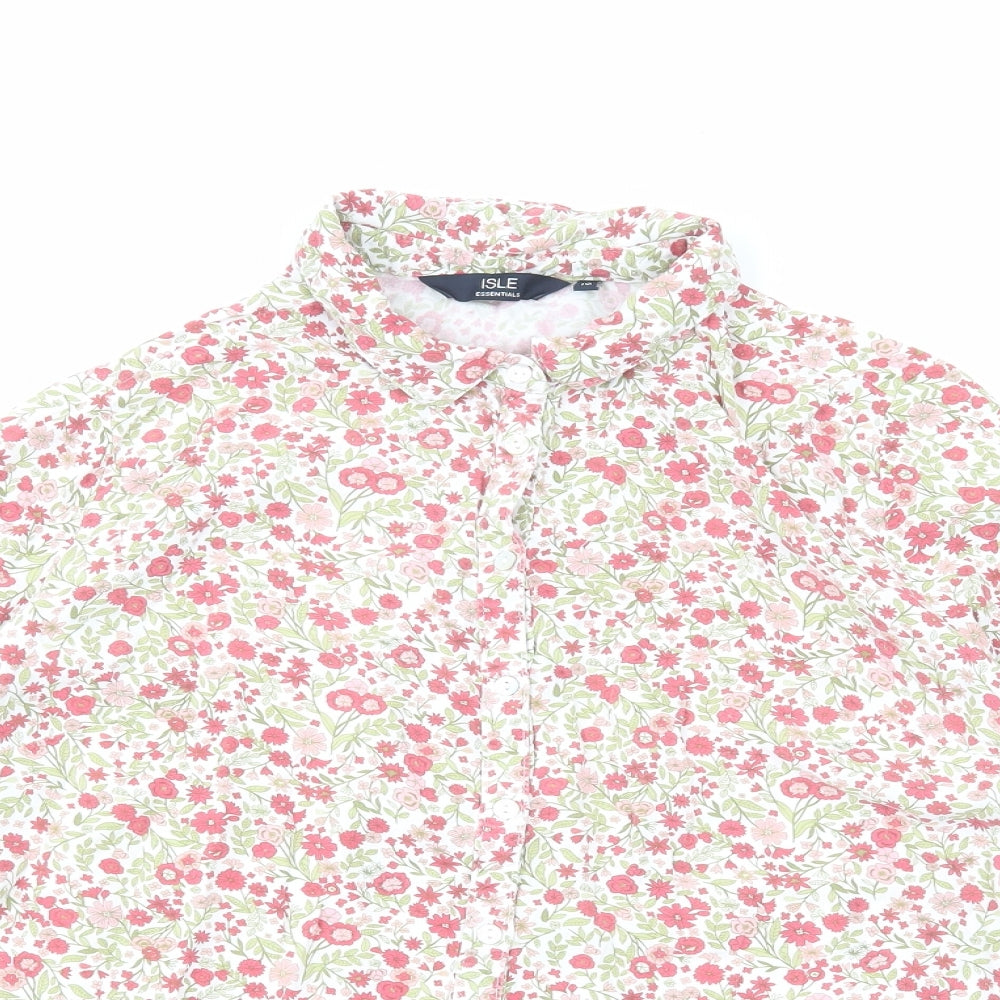 Isle Essentials Womens Pink Floral Viscose Basic Button-Up Size 16 V-Neck