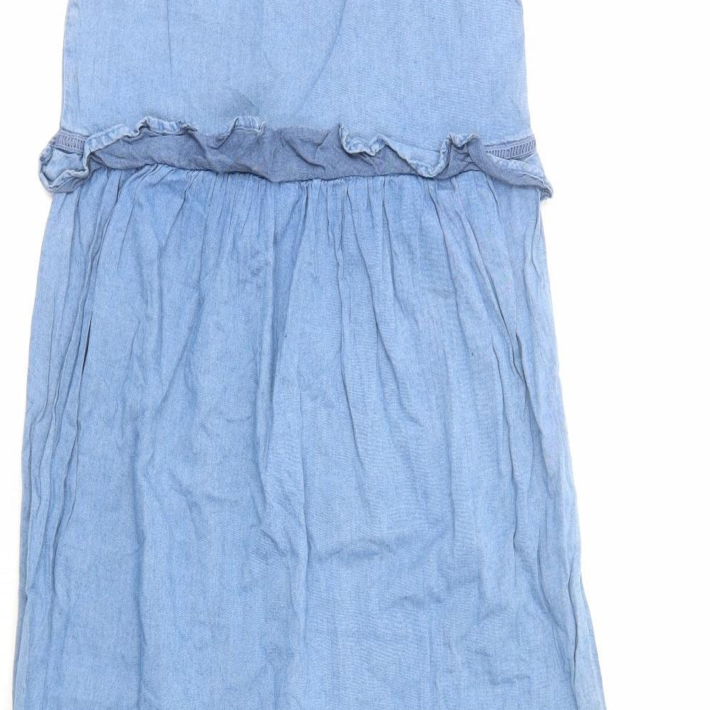 NEXT Womens Blue Cotton A-Line Size 8 Square Neck Pullover - Tiered Sleeve Tie Detail