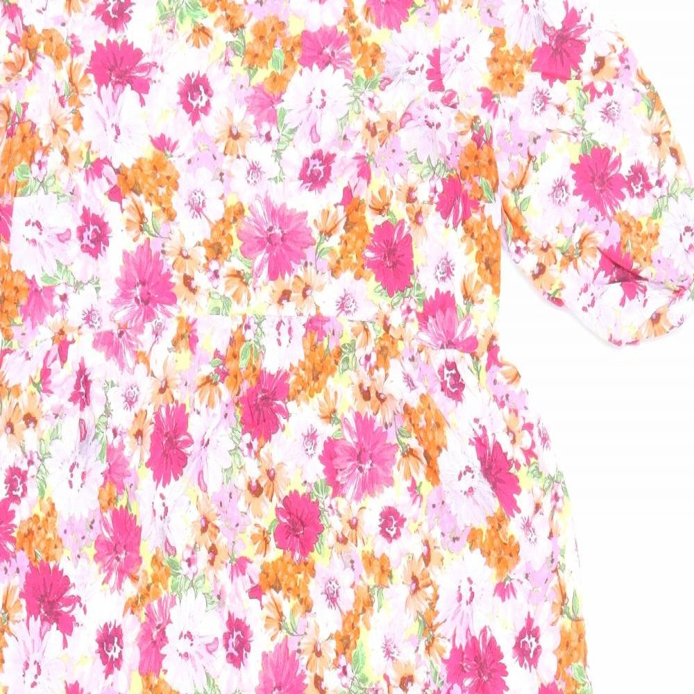 Nobody's Child Womens Pink Floral Viscose A-Line Size 10 Scoop Neck Pullover