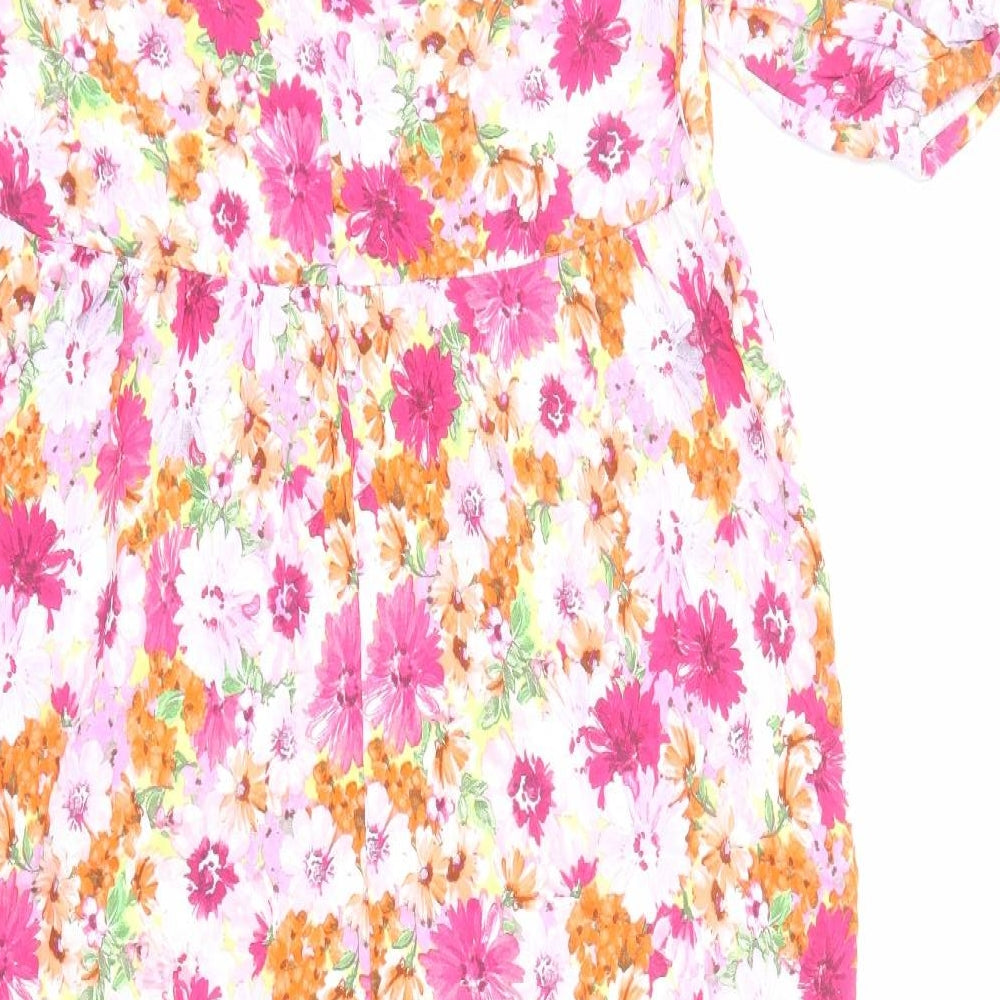Nobody's Child Womens Pink Floral Viscose A-Line Size 10 Scoop Neck Pullover