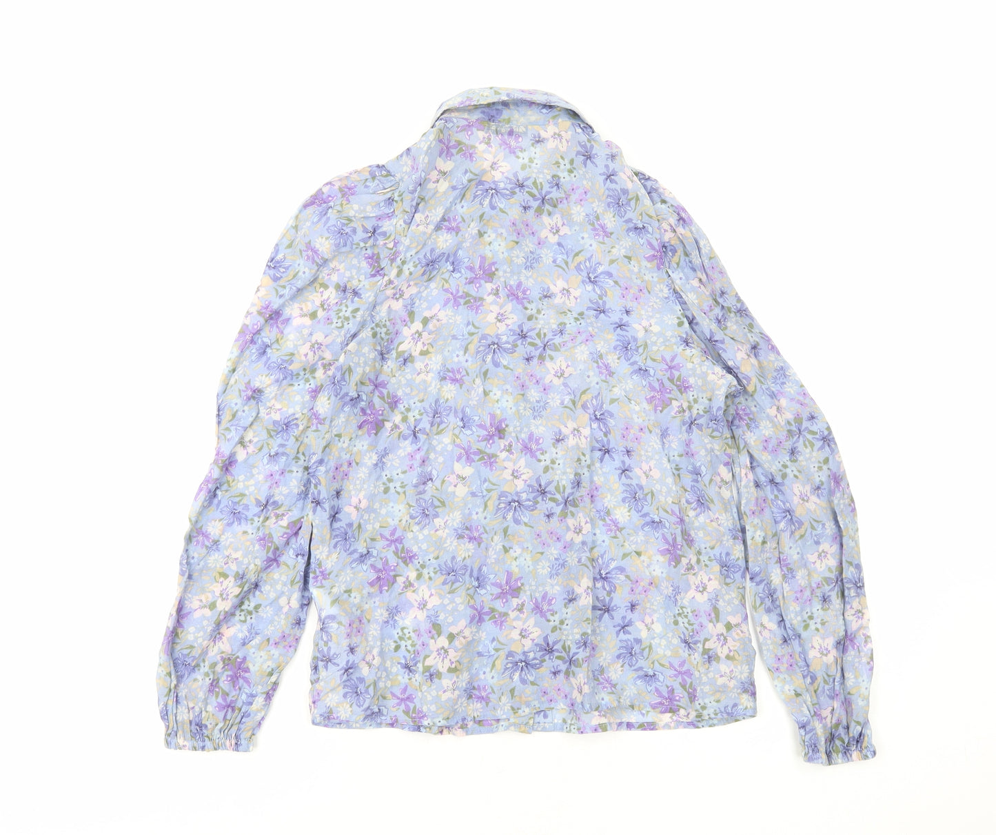 Stradivarius Womens Blue Floral Lyocell Basic Button-Up Size S Collared
