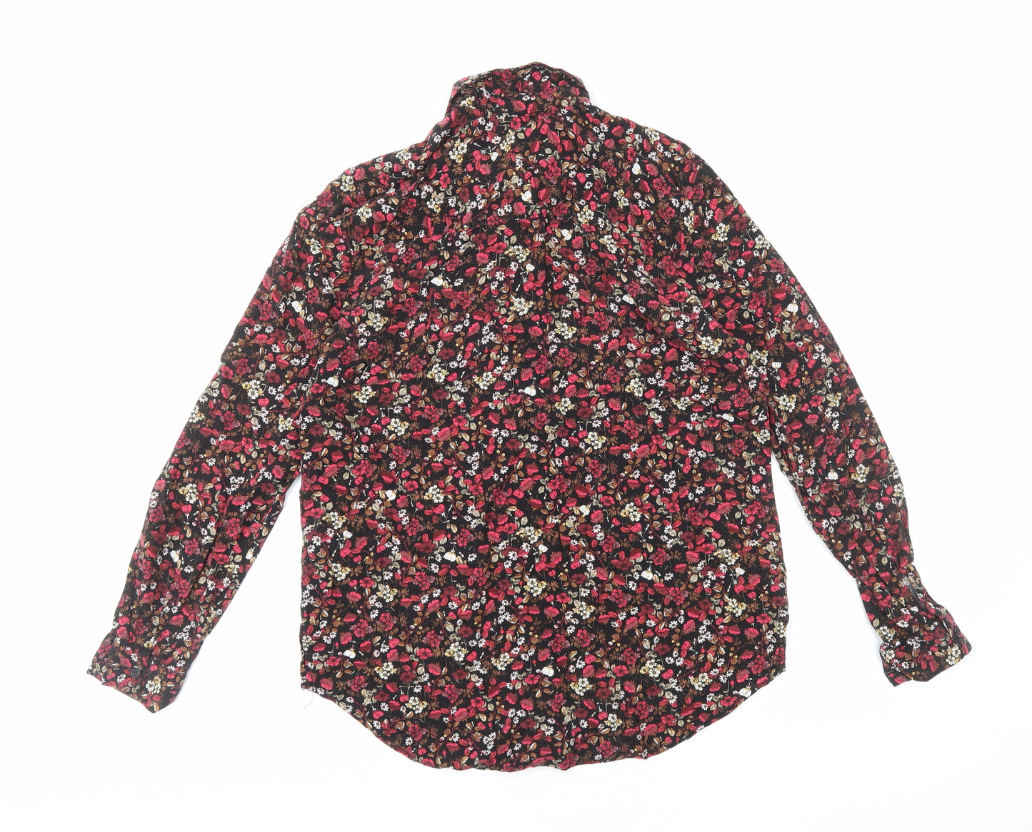 Topshop Womens Red Floral Viscose Basic Button-Up Size 10 Collared