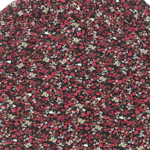 Topshop Womens Red Floral Viscose Basic Button-Up Size 10 Collared