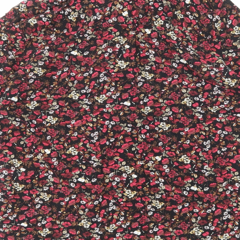 Topshop Womens Red Floral Viscose Basic Button-Up Size 10 Collared