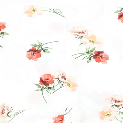 Preworn Womens White Floral Viscose Basic Blouse Size M Scoop Neck - Side Tie Detail
