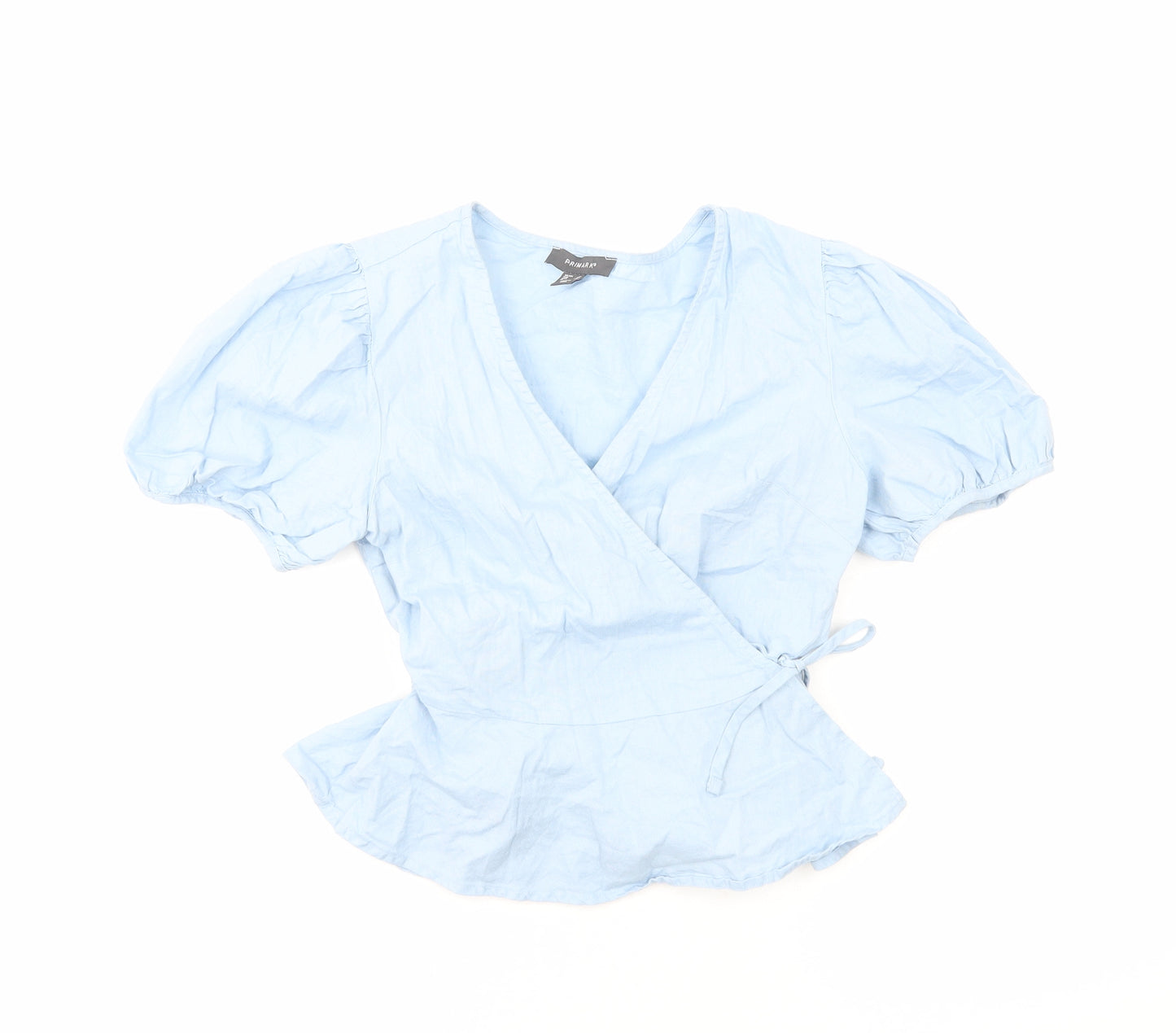 Primark Womens Blue Cotton Wrap Blouse Size 12 V-Neck