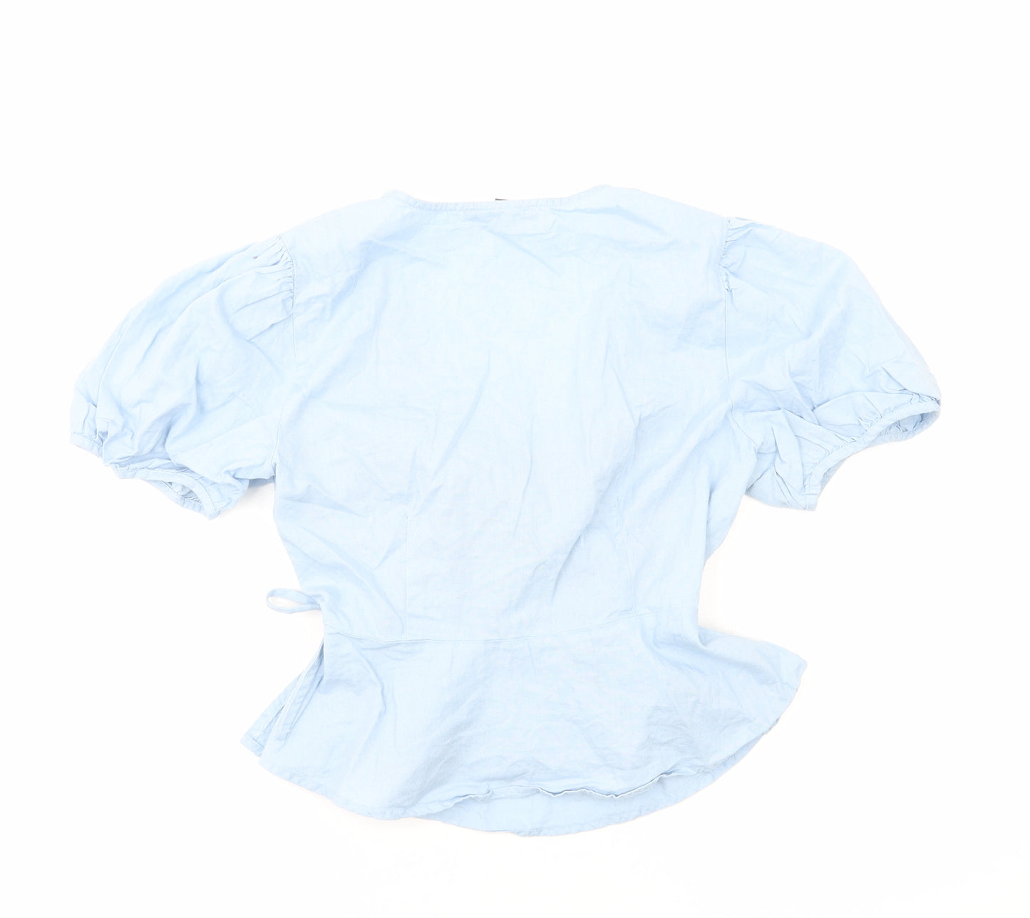 Primark Womens Blue Cotton Wrap Blouse Size 12 V-Neck