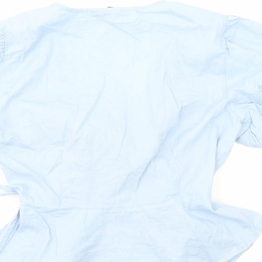 Primark Womens Blue Cotton Wrap Blouse Size 12 V-Neck