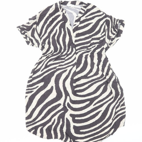H&M Womens Black Animal Print Viscose Mini Size S V-Neck Pullover - Zebra Print