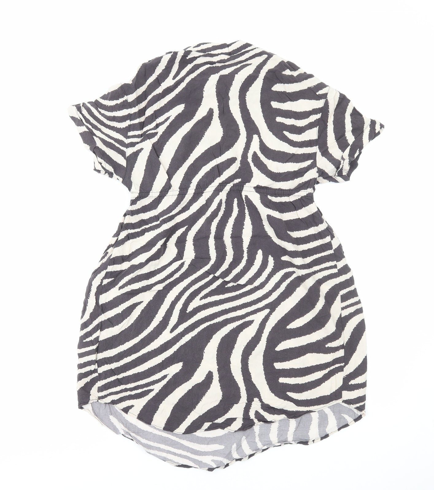 H&M Womens Black Animal Print Viscose Mini Size S V-Neck Pullover - Zebra Print
