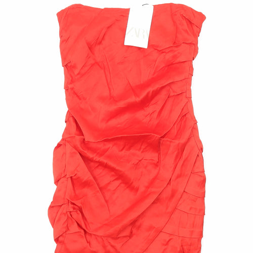 Zara Womens Red Polyester Mini Size S Off the Shoulder Zip - Pleat Detail