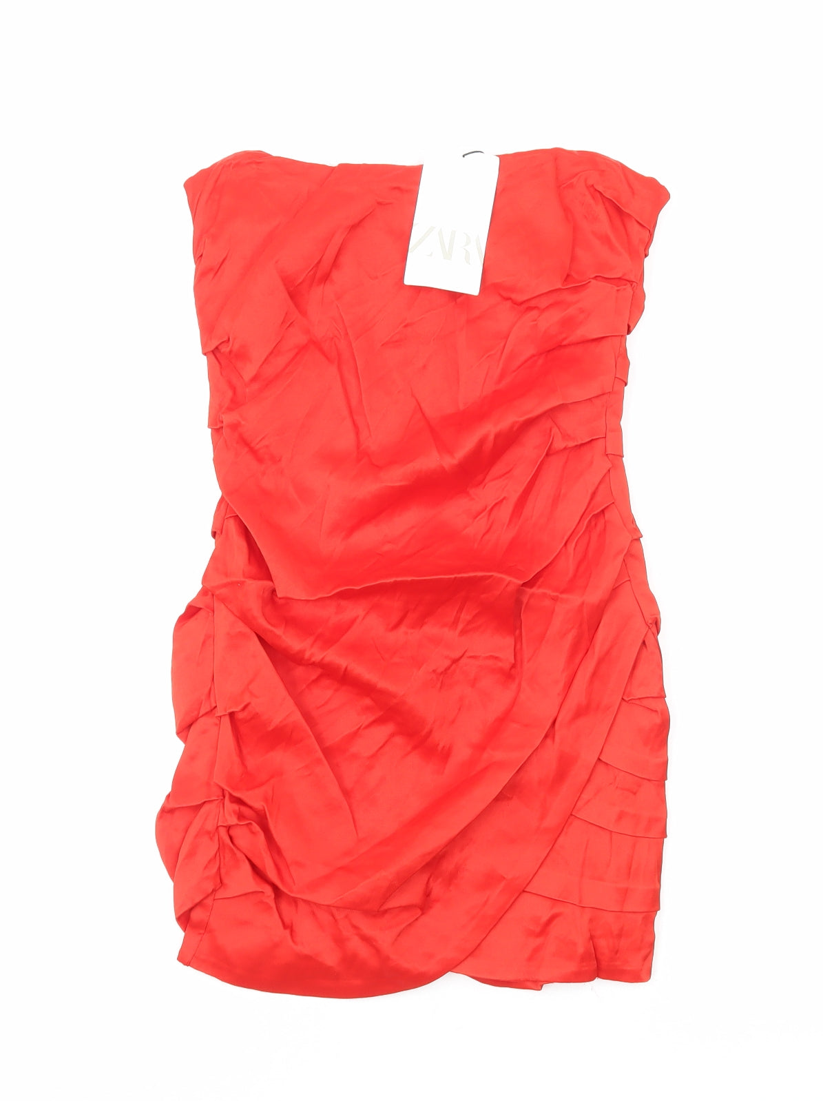 Zara Womens Red Polyester Mini Size S Off the Shoulder Zip - Pleat Detail
