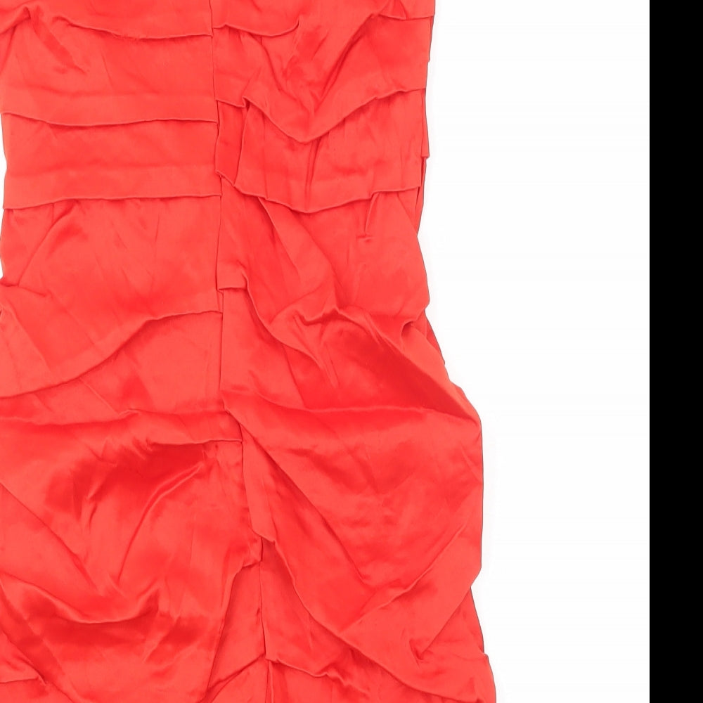 Zara Womens Red Polyester Mini Size S Off the Shoulder Zip - Pleat Detail