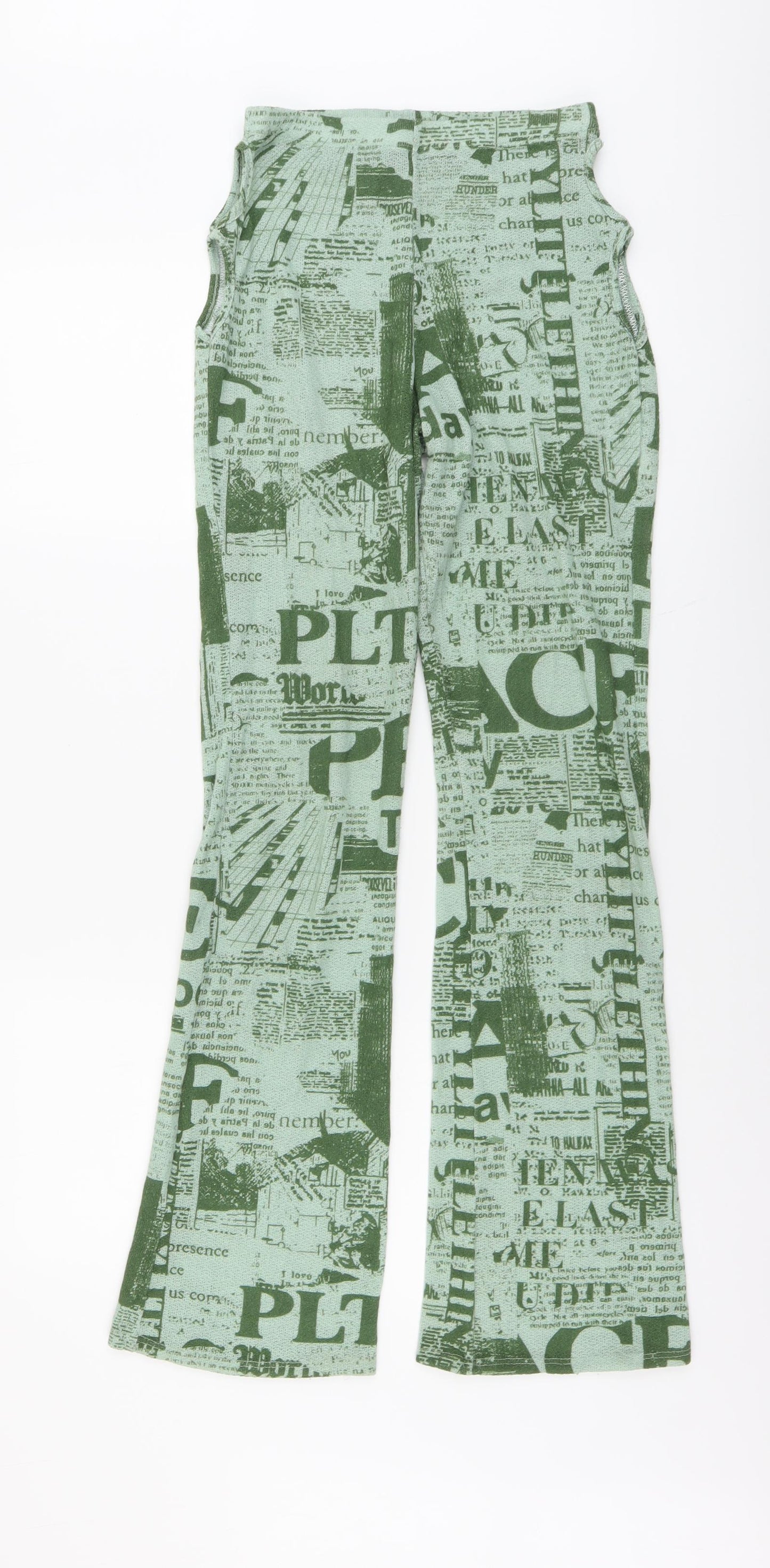 PRETTYLITTLETHING Womens Green Geometric Polyester Trousers Size S L32 in Regular