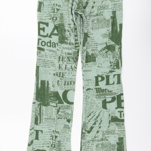PRETTYLITTLETHING Womens Green Geometric Polyester Trousers Size S L32 in Regular
