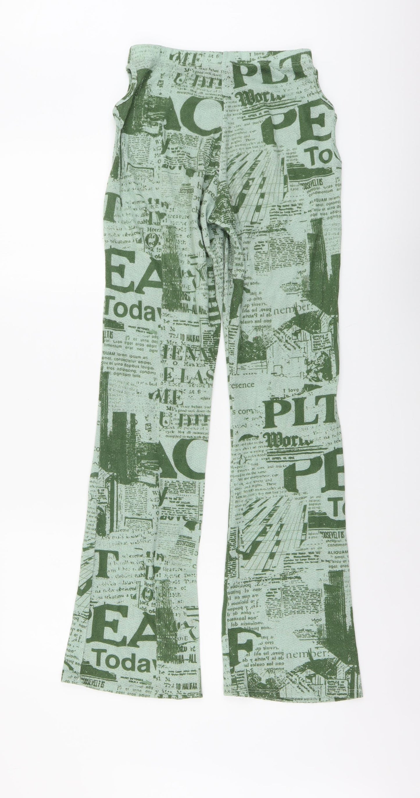 PRETTYLITTLETHING Womens Green Geometric Polyester Trousers Size S L32 in Regular