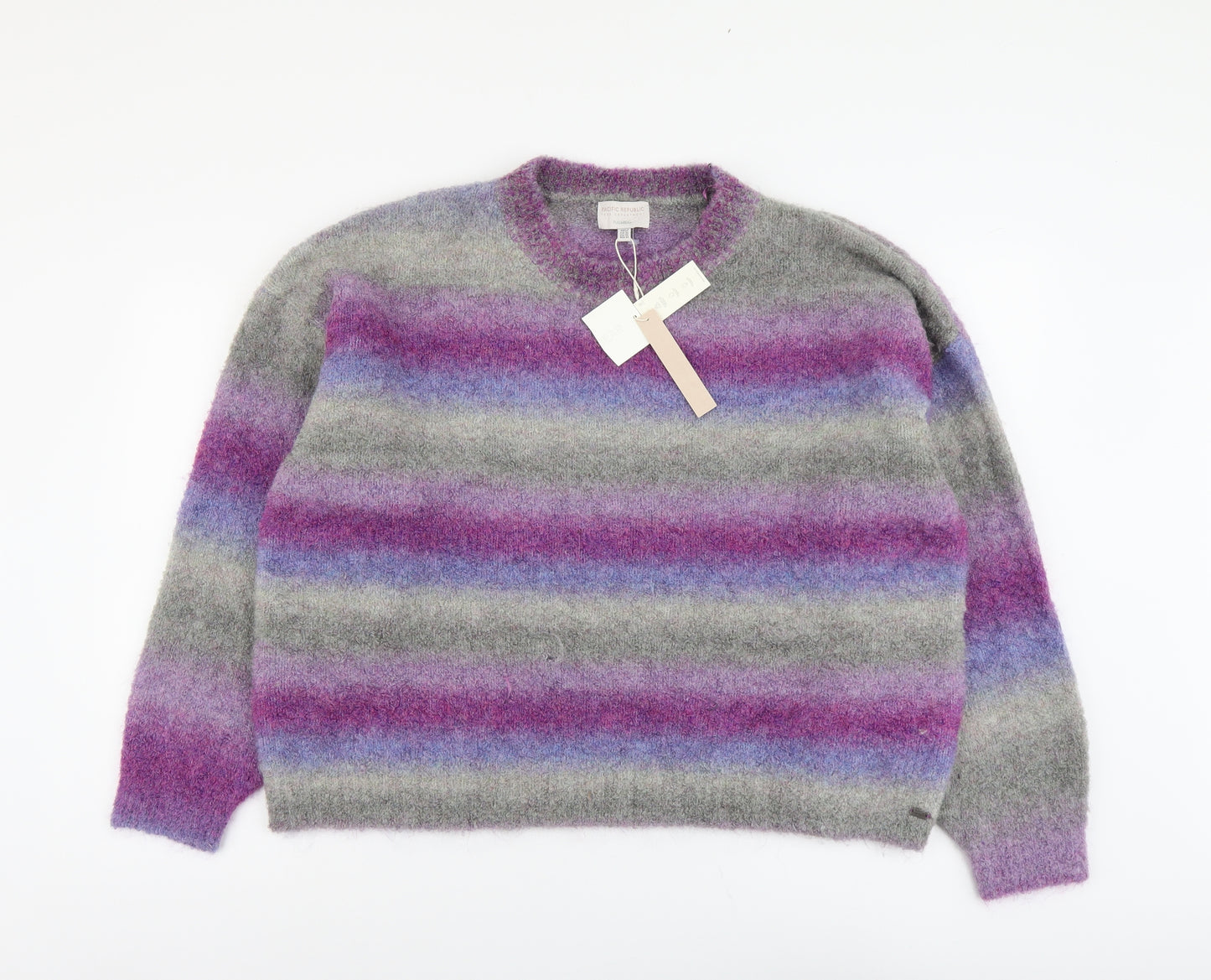Pull&Bear Womens Multicoloured Round Neck Striped Polyester Pullover Jumper Size XL