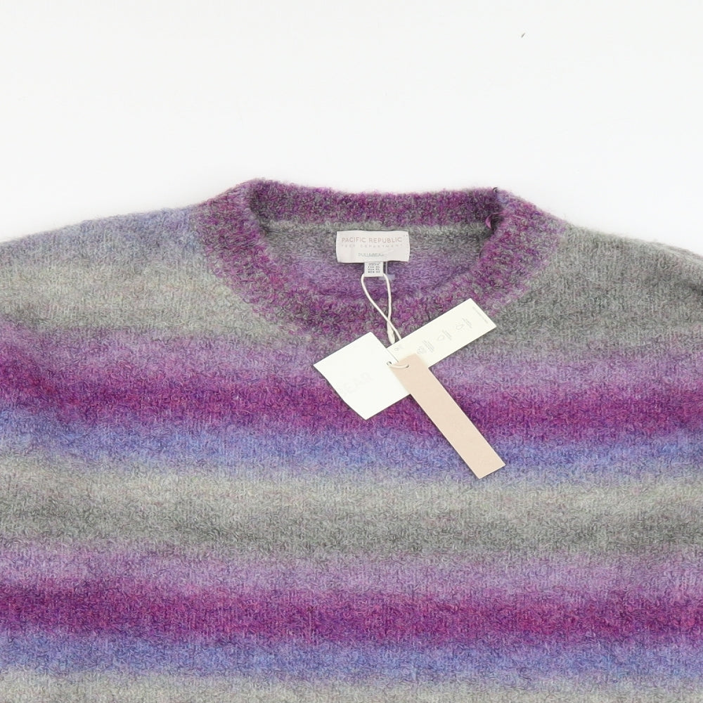 Pull&Bear Womens Multicoloured Round Neck Striped Polyester Pullover Jumper Size XL