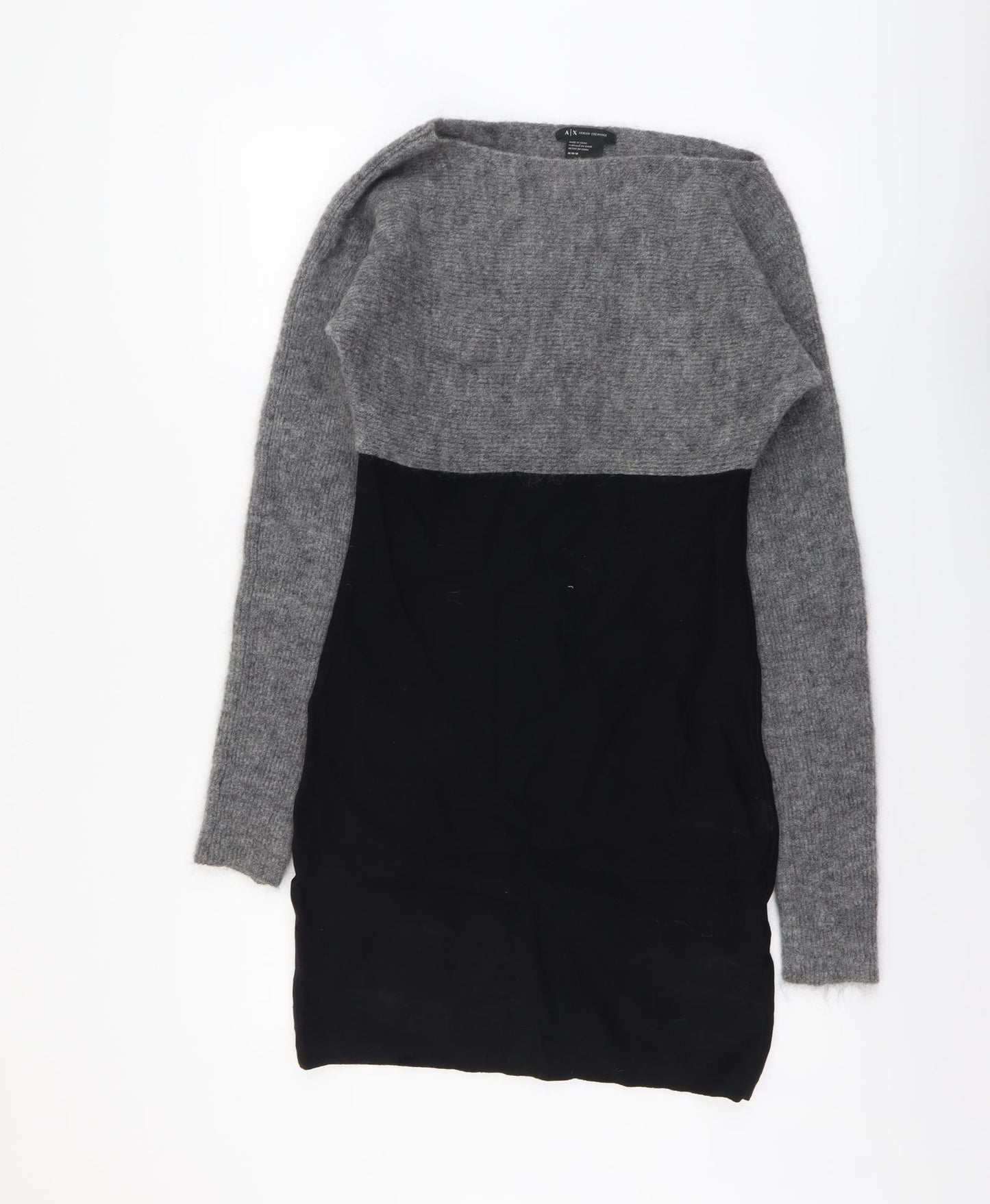 Armani Exchange Womens Grey Colourblock Wool Jumper Dress Size M Boat Neck Pullover