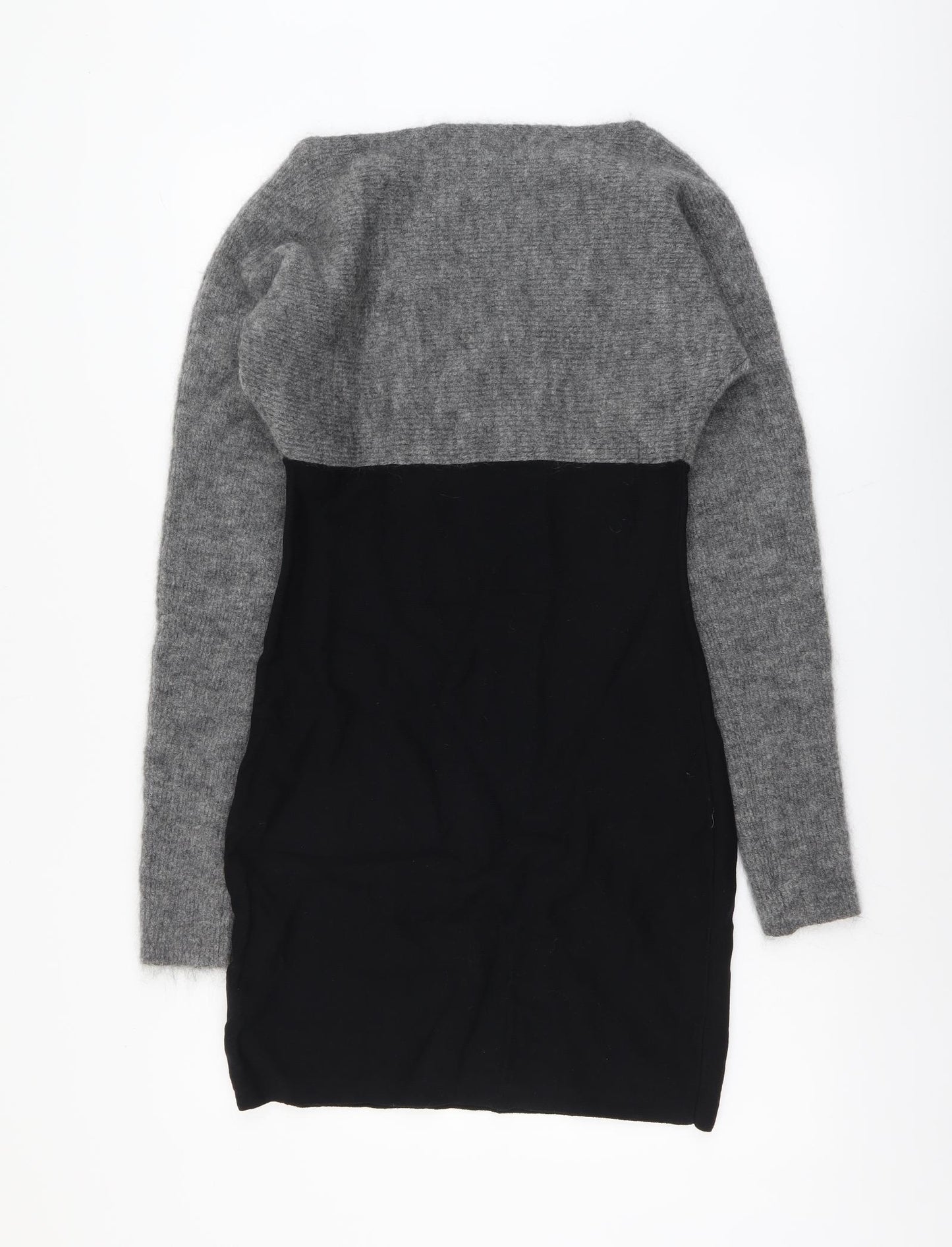 Armani Exchange Womens Grey Colourblock Wool Jumper Dress Size M Boat Neck Pullover