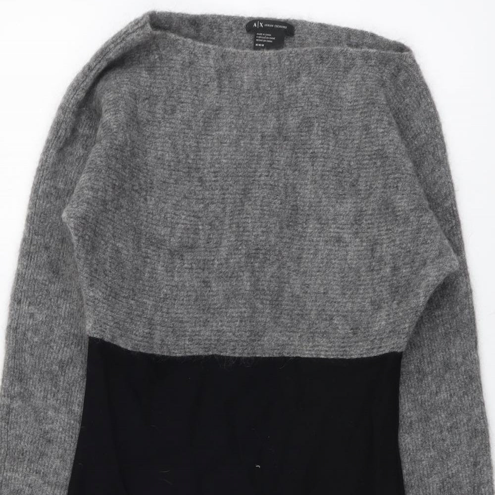Armani Exchange Womens Grey Colourblock Wool Jumper Dress Size M Boat Neck Pullover