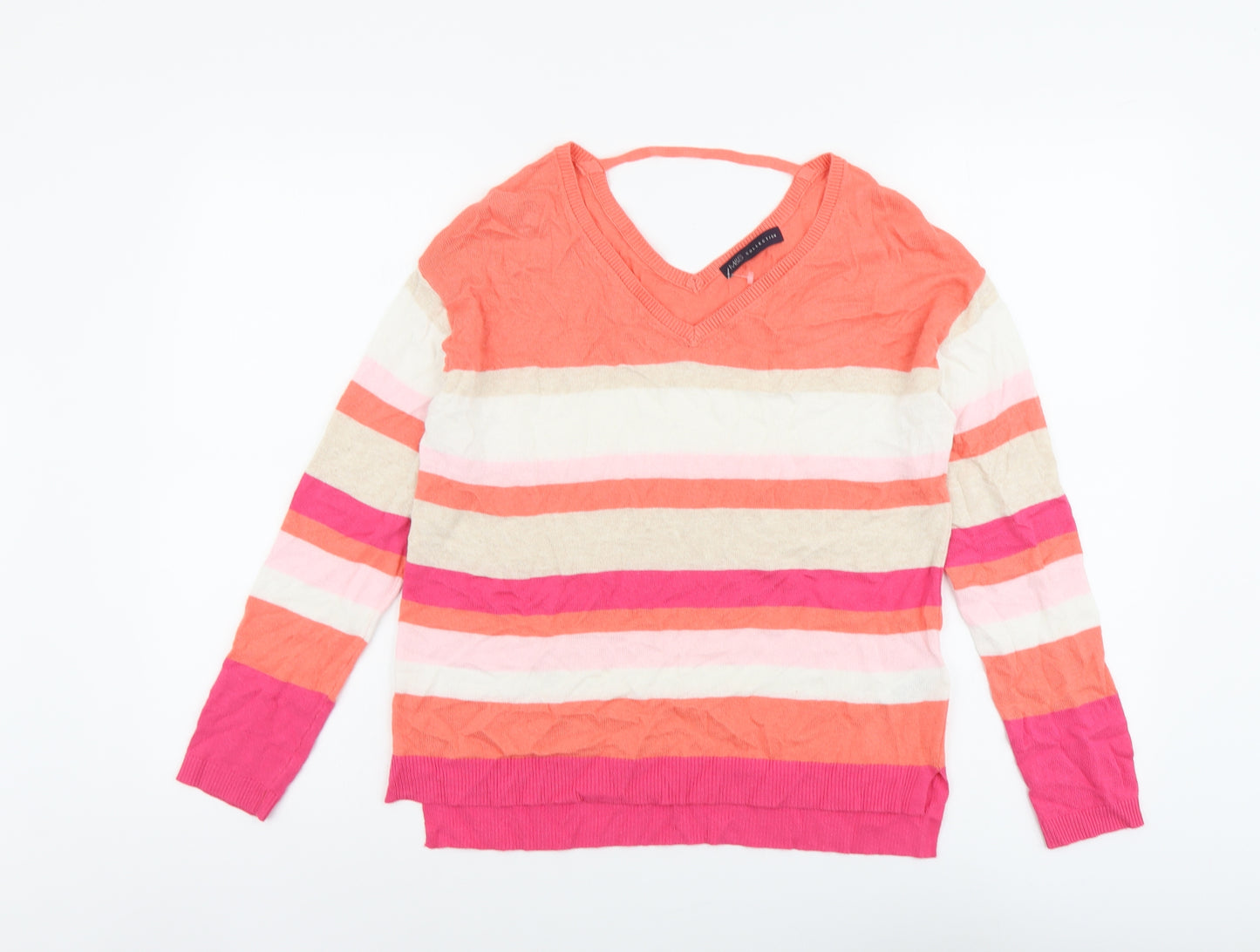 Marks and Spencer Womens Multicoloured V-Neck Striped Viscose Pullover Jumper Size 10