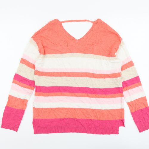 Marks and Spencer Womens Multicoloured V-Neck Striped Viscose Pullover Jumper Size 10