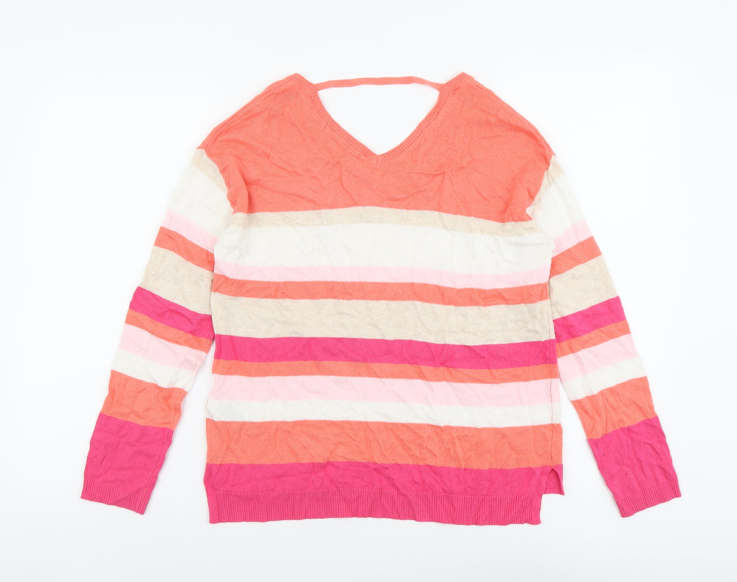 Marks and Spencer Womens Multicoloured V-Neck Striped Viscose Pullover Jumper Size 10