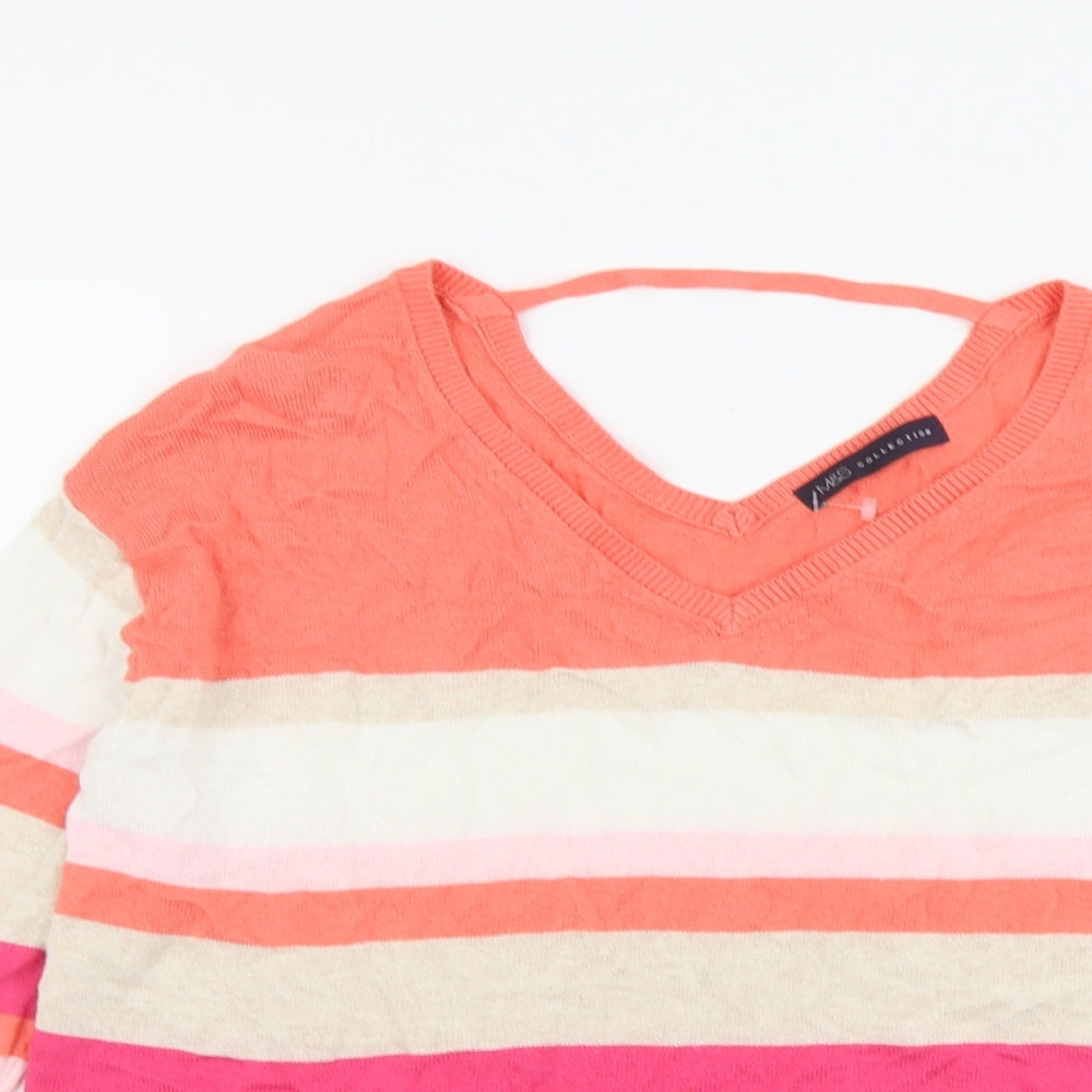 Marks and Spencer Womens Multicoloured V-Neck Striped Viscose Pullover Jumper Size 10
