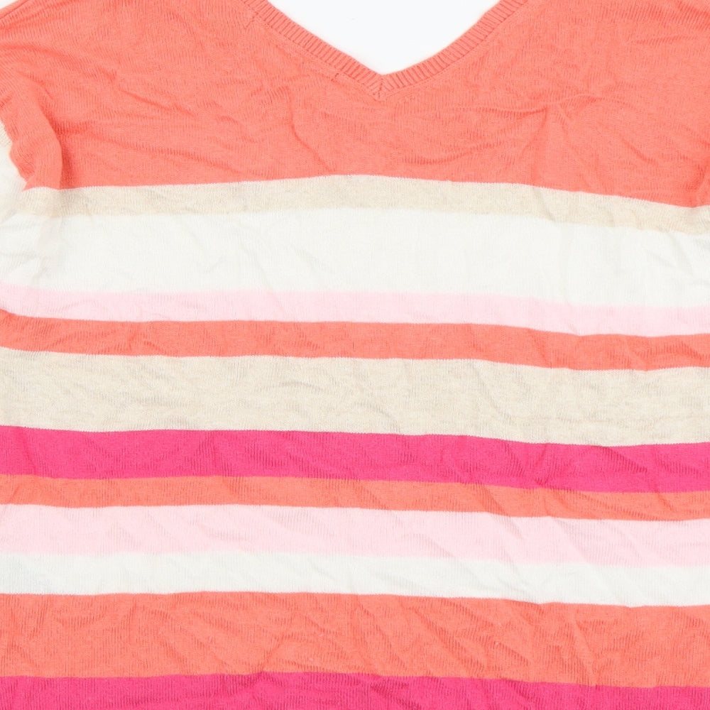 Marks and Spencer Womens Multicoloured V-Neck Striped Viscose Pullover Jumper Size 10