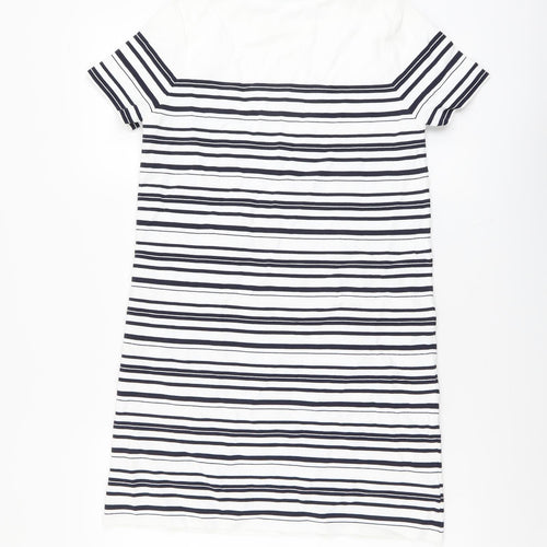 Zara Womens White Striped Polyamide T-Shirt Dress Size XS Round Neck Pullover