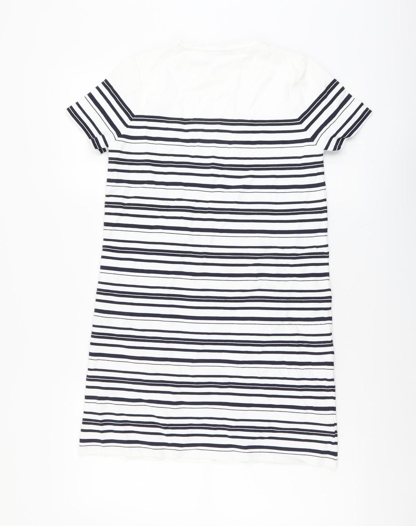 Zara Womens White Striped Polyamide T-Shirt Dress Size XS Round Neck Pullover