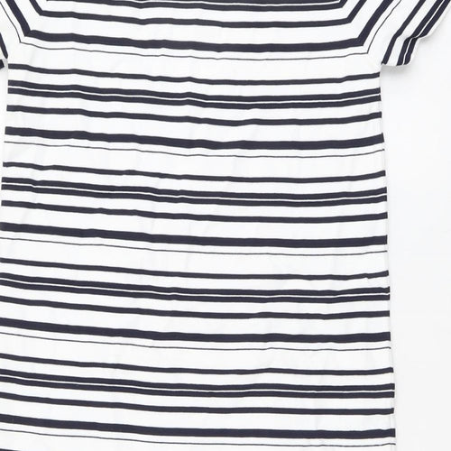 Zara Womens White Striped Polyamide T-Shirt Dress Size XS Round Neck Pullover