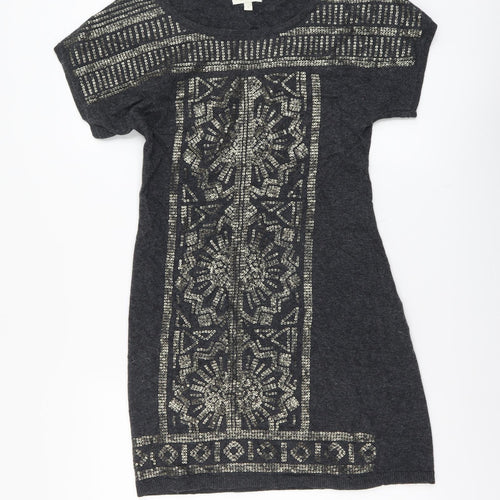 Monsoon Womens Green Geometric Cotton Jumper Dress Size S Scoop Neck Pullover