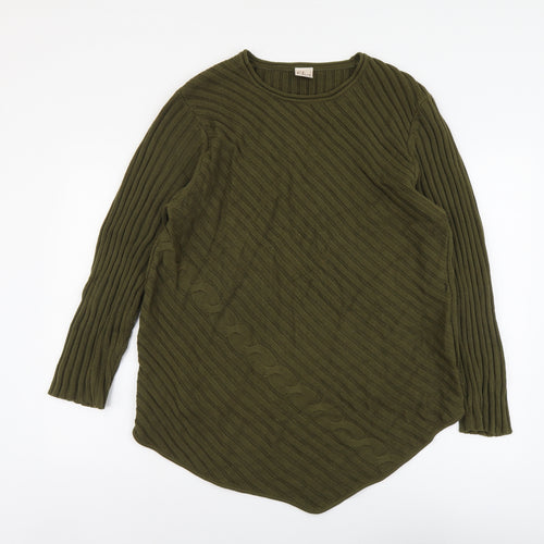 ELVI Womens Green Round Neck Cotton Pullover Jumper Size M