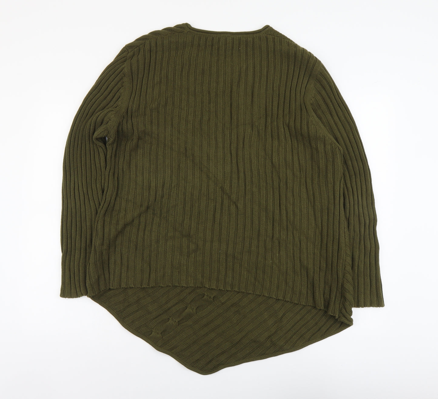 ELVI Womens Green Round Neck Cotton Pullover Jumper Size M