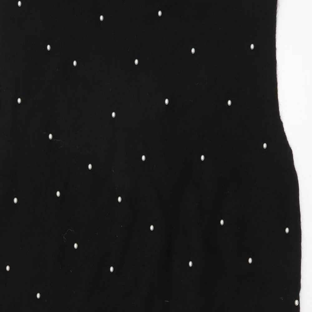 Zara Womens Black Polka Dot Nylon Jumper Dress Size M Mock Neck Button