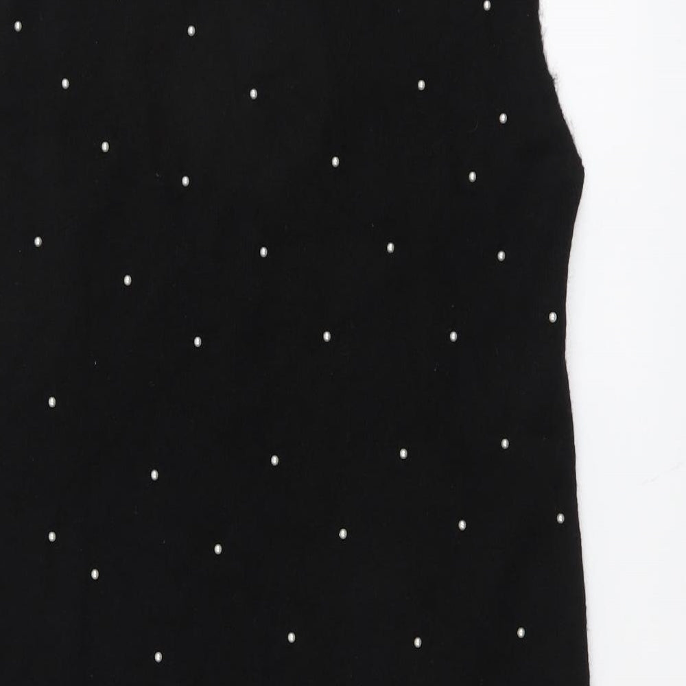 Zara Womens Black Polka Dot Nylon Jumper Dress Size M Mock Neck Button