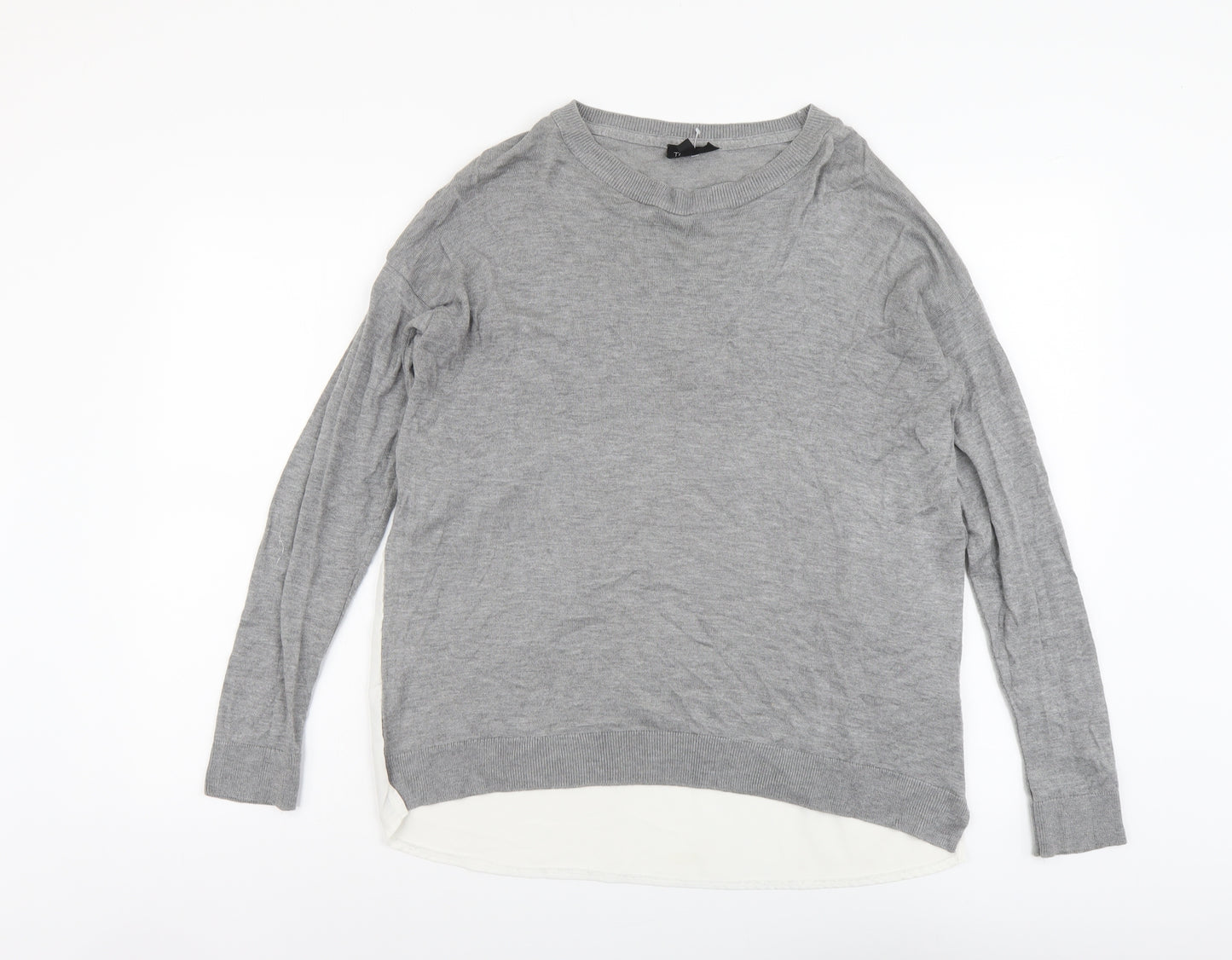 Topshop Womens Grey Round Neck Herringbone Polyester Pullover Jumper Size 12