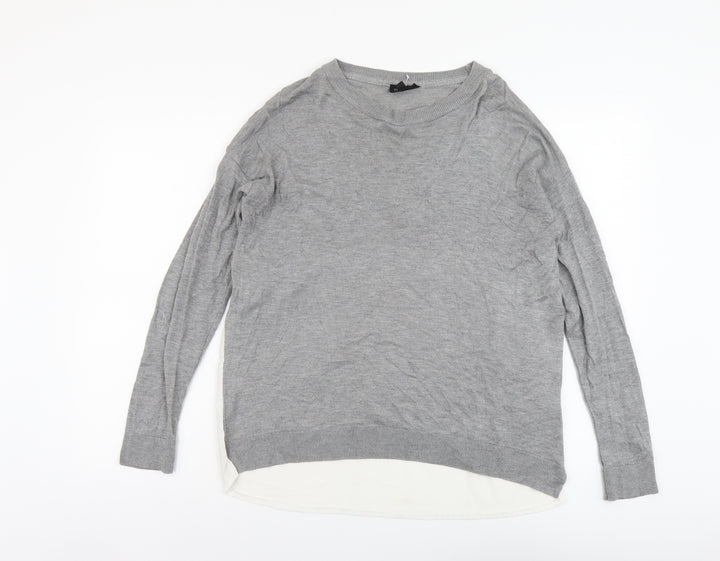 Topshop Womens Grey Round Neck Herringbone Polyester Pullover Jumper Size 12