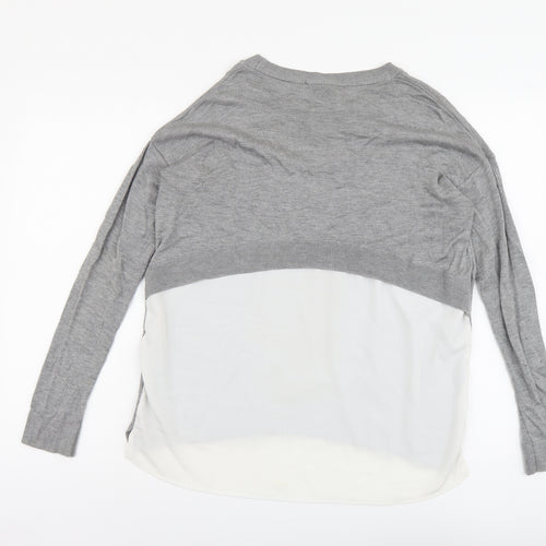 Topshop Womens Grey Round Neck Herringbone Polyester Pullover Jumper Size 12