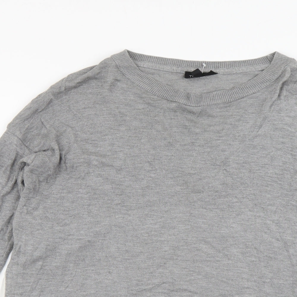 Topshop Womens Grey Round Neck Herringbone Polyester Pullover Jumper Size 12
