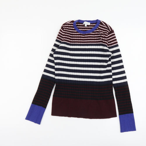 Warehouse Womens Multicoloured Round Neck Striped Viscose Pullover Jumper Size 12